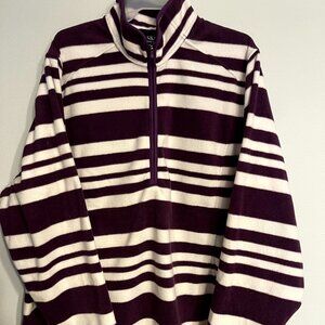 Lands' End Women's Purple and White Striped Fleece Half-Zip Pullover